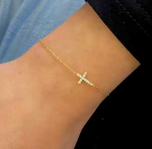 Pulseras con Dijes de Cruz Religiosas Cristianas para Uso Diario, Joyería de 7 Pulgadas para Combinar, Regalos con Diamantes Cultivados en Laboratorio de Corte Redondo, Oro Sólido de 14k y 18k - Product Image 4