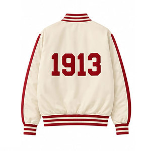 Veste universitaire Delta Sigma Theta, crème et rouge, broderie 1913, fermeture éclair sur le devant, style preppy, veste bomber unisexe - Product Image 3