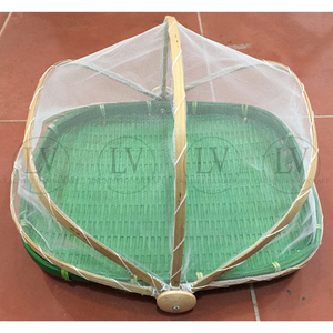 Panier de service rectangulaire en bambou tressé à la main avec couvercle en filet, plateau naturel pour usage intérieur/extérieur, pique-nique et table. - Product Image 3