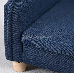 Wooden Pet <b>Bed</b> Rectangle Navy Blue and Light Gray Polyester Fiber Fill <b>Dog</b> Floor <b>Bed</b> Easy to Clean Hand Washable - Product Image 5