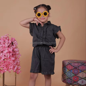 Conjunto de ropa para niñas de algodón de calidad superior al mejor precio, camisa informal de manga corta con estampado floral para niños de lujo de 1 a 12 años - Product Image 1