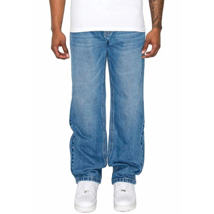 Jean en denim délavé personnalisé, coupe ample et décontractée, 100% coton, bleu délavé, pantalon surdimensionné pour homme - Product Image 2