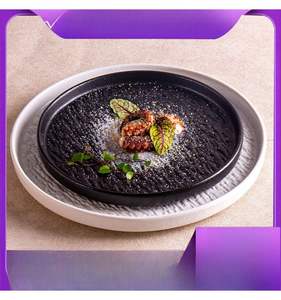 Assiette à steak en pierre noire et blanche, sans BPA, compatible lave-vaisselle, four et micro-ondes, écologique, pour restaurants et usage domestique - Product Image 2