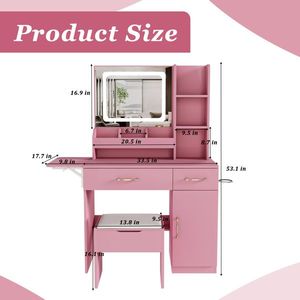 LED <b>Mirror</b> Lights <b>Vanity</b> Desk with Power Outlet Charging Station 3 Drawers and 7 Shelves Storage Makeup Dressing <b>Table</b> - Product Image 6