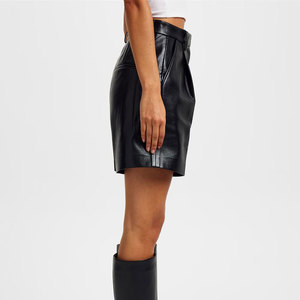 LUXE ATTIRE INDUSTRY Women <b>PU</b> Leather Skorts High Waist Elastic Waist Wide Leg Casual Knitted Loose Fit Custom Logo OEM - Product Image 5