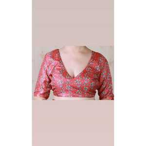 Sari Tradicional Tejido con Zari Estampado, Seda Tussar Roja, Pachititra, Blusas y Camisas para Mujer - Product Image 1