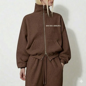 Ensemble de survêtement confortable en coton pour femme : veste à capuche et pantalon de jogging fuselé, ensemble de survêtement de luxe en molleton de coton pour femme avec fermeture éclair intégrale - Product Image 2