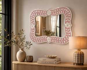 Vente en gros de miroirs muraux de salle de bain décoratifs en bois écologiques modernes avec incrustations personnalisées, vente directe d'usine - Product Image 1