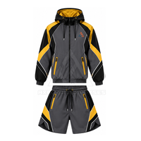 Ensemble coupe-vent d'extérieur avec short en tissu respirant, finition lisse, taille ajustable et veste extérieure entièrement zippée