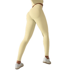 Women's <b>Hot</b> Selling Seamless Ribbed <b>Leggings</b> Lifting Fitness Sports Wear for Yoga Practice - Product Image 1