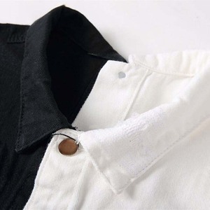 Men's Two-Tone Denim <b>Shirt</b> Jacket <b>White</b> <b>Black</b> Color Block Casual Turn-Down Collar Regular Fit Cotton Spring Wear Latest Design - Product Image 6