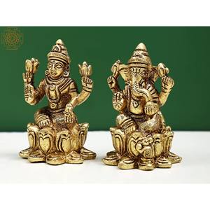 รูปปั้นพระพิฆเนศทำด้วยมือขนาด2นิ้วทำจากทองเหลืองรูปปั้นพระพิฆเนศขนาดเล็กผลิตในอินเดีย - Product Image 1