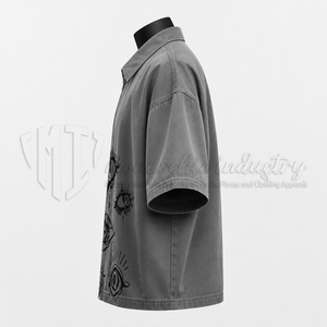 Chemise décontractée à manches courtes zippée pour homme, 100% coton biologique, écologique, OEM ODM, marque privée - Product Image 4