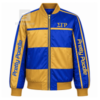 Jaket Windbreaker Sigma Gamma Rho Sorority Bordir Logo Biru & Emas Gaya Kasual untuk Wanita dengan Lapisan Poliester