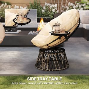 Fauteuil Papasan d'extérieur pivotant à 360 degrés avec coussin beige et plateau latéral - Product Image 5