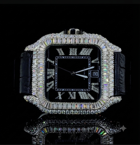 Montres mécaniques en acier inoxydable 100% testées au testeur de diamants, personnalisées, de luxe, avec moissanite baguette VVS, style Hip Hop Iced Out - Product Image 1