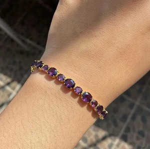 Oval Cut Natural Amethyst Stone Charm <b>Bracelet</b> 925 Sterling Silver Gold Plated Luxury Handmade Fine Jewelry Gift Womens - Product Image 3