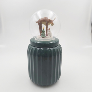 Wholesale Ceramic Christmas Snow Globe Shape Candy <b>Jar</b>, Red Glazed Holiday Decorative <b>Cookie</b> Canister - Product Image 4
