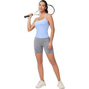 Six Trend Sports Débardeur pour femme bleu clair à col rond, couleur unie, tricoté en polyester/coton, décontracté, écologique, respirant, coupe classique - Product Image 2