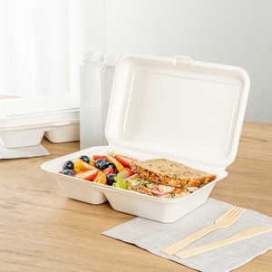 Boîte à repas en bagasse compostable de qualité supérieure pour la restauration, les mariages et les buffets, 13 x 6 pouces, emballage alimentaire et pour la restauration rapide - Product Image 1