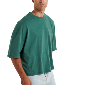 Camiseta de Algodón Verde Oversize para Hombre, Manga Corta, Cuello Redondo, Estilo Casual, Jersey Liso, Color Sólido, Estilo Urbano - Product Image 4