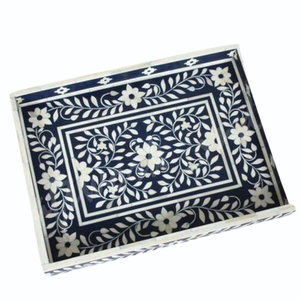 Handmade Black And White Bone Inlay Serving Tray Geometric <b>Moroccan</b> Decorative Tray With Handles For Coffee Table Home <b>Decor</b> - Product Image 5