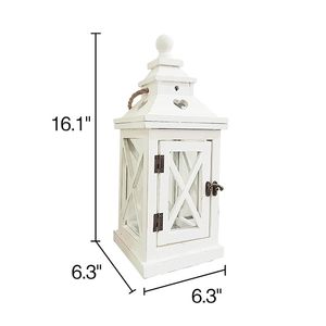 Farol Decorativo de Madera Blanco Estilo Rústico con Paneles de Vidrio para Decoración del Hogar y Bodas - Product Image 3