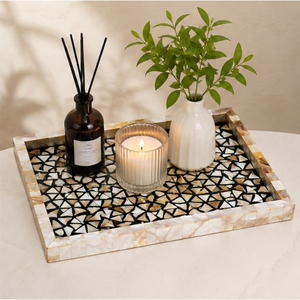 Mother of Pearl Tray Luxury Geometric <b>Mosaic</b> Tray Wholesale Custom Logo Decorative MOP Inlay Serving Tray for Hotel Tableware - Product Image 5