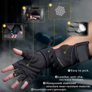 Guantes de gimnasio transpirables de piel de vaca, de medio dedo, para levantamiento de pesas, ciclismo, gimnasio y entrenamiento. - Product Image 2