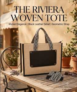 Woven Straw Fashion Tote Bag for Women Large Capacity Shoulder <b>Handbag</b> with Geometric <b>Chains</b> Strap Carryall for Outdoor Travel - Product Image 2