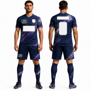Tenue de sport de football, maillot et short, impression par transfert thermique, tissu extensible, nom d'équipe personnalisé, kit complet extensible - Product Image 1