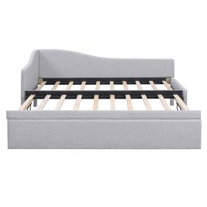 Cama nido en forma de L gris tamaño twin con cama nido extraíble tapizada - Product Image 4
