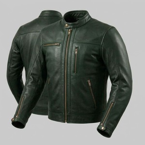 Premium Men's Leather <b>Jacket</b> Long Thin Canvas Design Waterproof & Breathable Motorbike Biker Gear - Product Image 3