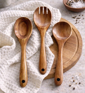 Cucharas de Madera de Teca para Ensalada – Juego de 3 Piezas para Servir - Product Image 1