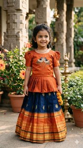 Nouvelle Collection : Lehenga Choli Traditionnel pour Filles en Tissu Jacquard Pattu Pavadai Extensible – Idéal pour Mariages, Diwali et Fêtes Spéciales - Product Image 3