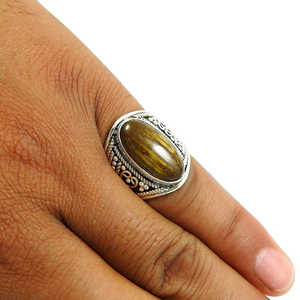 Anillo Hecho a Mano en Plata de Ley 925 con Gran Piedra Natural de Ojo de Tigre, el Mejor Regalo de Joyería Boho para Ella - Product Image 3
