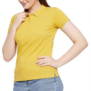 เสื้อโปโลแขนสั้นผู้หญิงสีเหลืองมัสตาร์ดแบบถักลำลองความยาวปกติ - Product Image 2