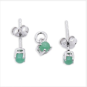 Wholesale 925 Solid <b>Sterling</b> <b>Silver</b> Round Cabochon Natural Green Chalcedony Stud <b>Earrings</b> Pendant <b>Set</b> Women's Fine Jewelry - Product Image 1