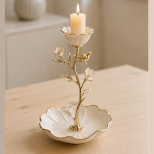 KRAFT WORLD <b>Brass</b> <b>Candlestick</b> Holder with Double Ring Design Heat Resistant Handmade Eco-Friendly & Durable for Home Decoration - Product Image 5