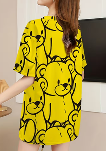 Plus Size Women's <b>Patchwork</b> Anti-Wrinkle O-Neck Pullover Short Sleeve 100% Cotton Casual Summer Knit Tee 380g Digital Printed - Product Image 2