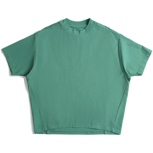 Customized Logo 100 Percent Cotton Boxy Oversized T Shirt Vintage Wash Loose Fit Knitted Short Sleeve Casual Tee - Product Image 4