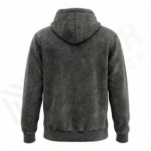 Sweat à capuche oversize pour homme, délavé à l'acide, style vintage, en molleton bouclette épais, zippé, couleur unie, streetwear d'hiver, couleur personnalisable - Product Image 2