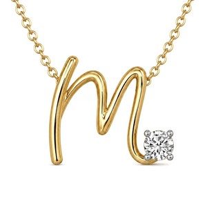 Minimal Initial M Letter Lab Grown Diamond <b>Pendant</b> Necklace GRA Certified Jewelry Crafted From <b>Solid</b> 10k <b>Gold</b> Alphabet <b>Pendant</b> - Product Image 4