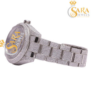 นาฬิกาเพชรสีขาวสุดหรูสำหรับผู้ชายสายสแตนเลสและกลไกควอทซ์ - Product Image 3