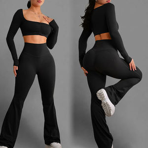 2026 Yoga Fitness Workout Gym Active Custom Logo Sports Bra With Flare Leggings <b>Set</b> for Woman - Product Image 1