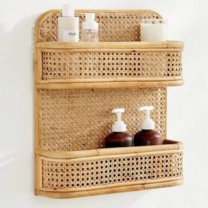 Bathroom Home Living Room 2 Tiers Rattan <b>Wall</b> <b>Mounted</b> Hanging <b>Shelves</b> Natural Handmade Top Quality <b>Shelf</b> - Product Image 1