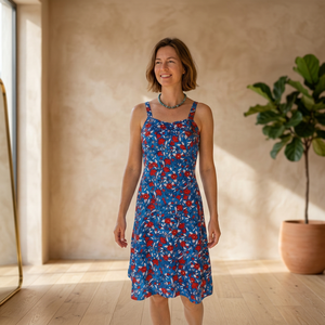 Vintage Y2K Boho Floral Print Spaghetti Strap A-Line Knee-Length Eco-Friendly Cotton Rayon Breathable Woven Summer Casual <b>Dress</b> - Product Image 3