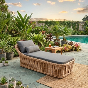 Sofá Cama de Ratán Leipzig Subaliu, Muebles de Exterior de Primera Calidad con Tejido Pulido, Cojín de Tela Gris Daphnie, Conjuntos de Salón para Resort - Product Image 4