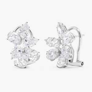 Diamond Cluster Earrings 14K Solid Gold Wholesale French <b>Clip</b> Pear Cut Lab Grown Classic Luxury Elegant Bridal Fine Jewelry Pair - Product Image 3