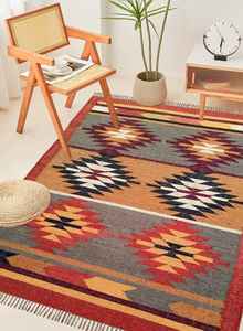 Alfombra Vibrante Tejida a Mano de Yute y Lana, Alfombras Kilim para Sala de Estar, Dormitorio y Estudio - Product Image 4